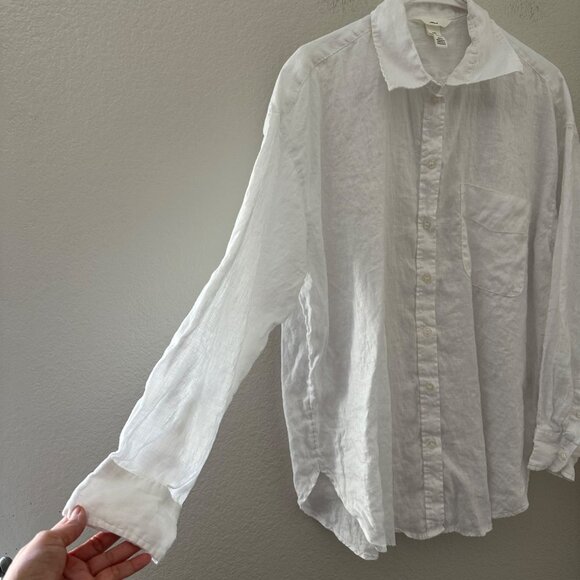H&M Oversized Button Up Shirt Linen Minimalist White Lightweight Sz M - Picture 4 of 15